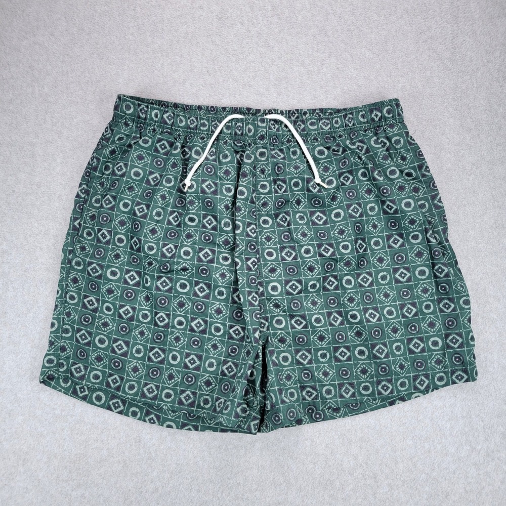 Athletic Works Swim Trunks Mens Large L 36-38 Green Geometric Tile Lined Granola